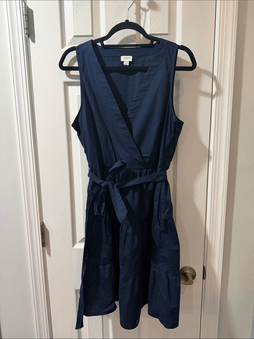 J. Crew Factory Navy Sleeveless Wrap Midi Dress with Tie Waist